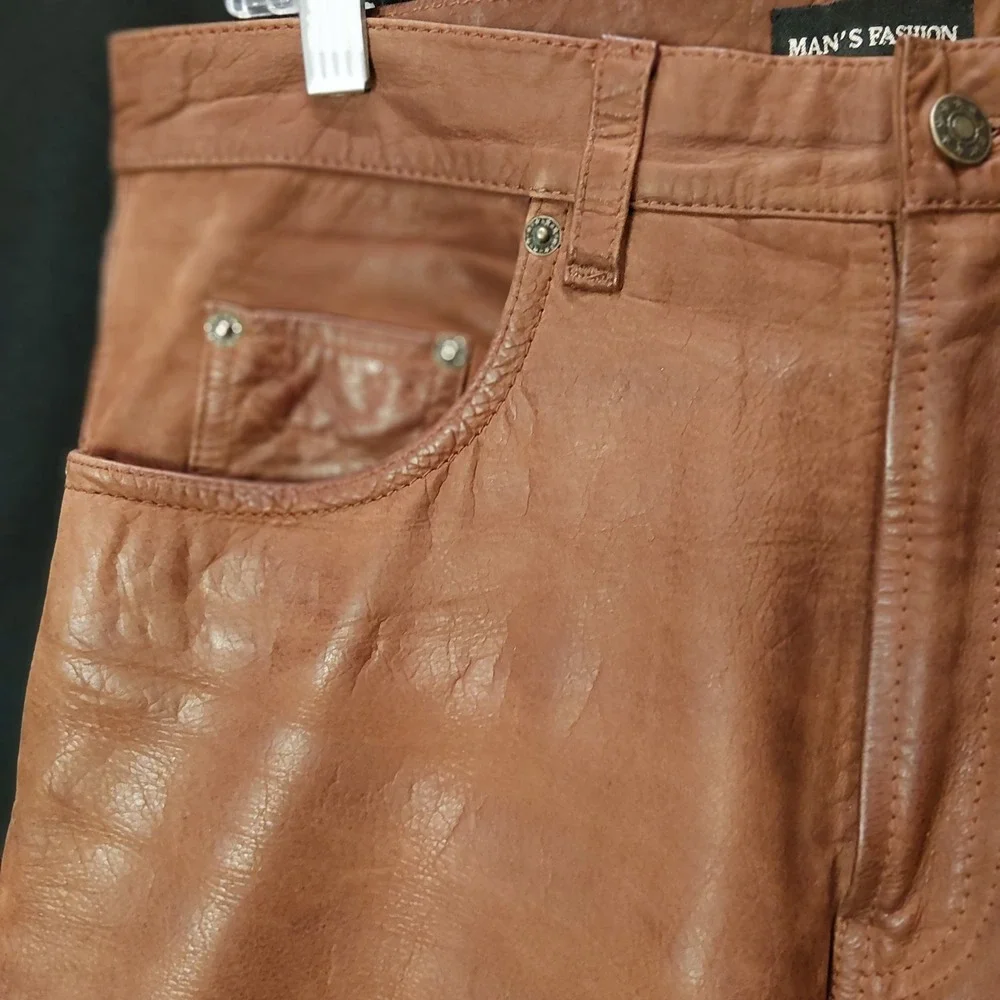 Mans Fashion Brown Nubuck Buffalo Leather Pants Straight Leg 33x27 German Leder